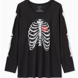 TORRID Womens Skeleton Rib Cage Slim Fit Long Sleeve Tee Black 3 PLUS